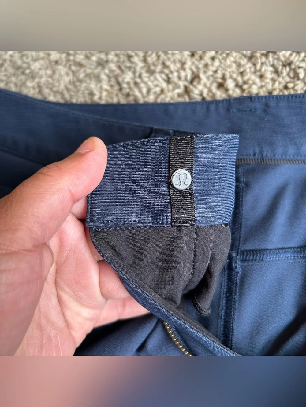 Lululemon ABC Pants Mens 33 (34x29) Classic Slim Navy Warpstreme 5 Pocket Chino
